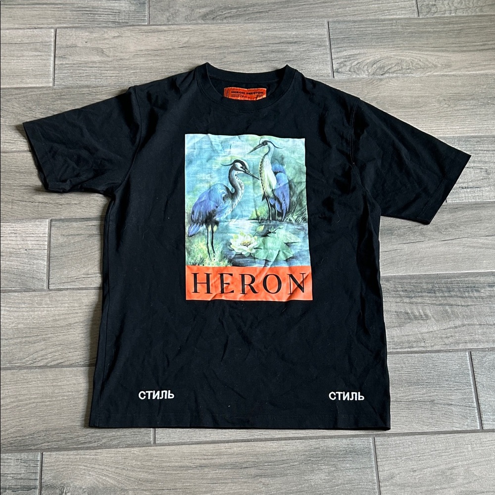 Heron Preston Black Tee with Orange Label
